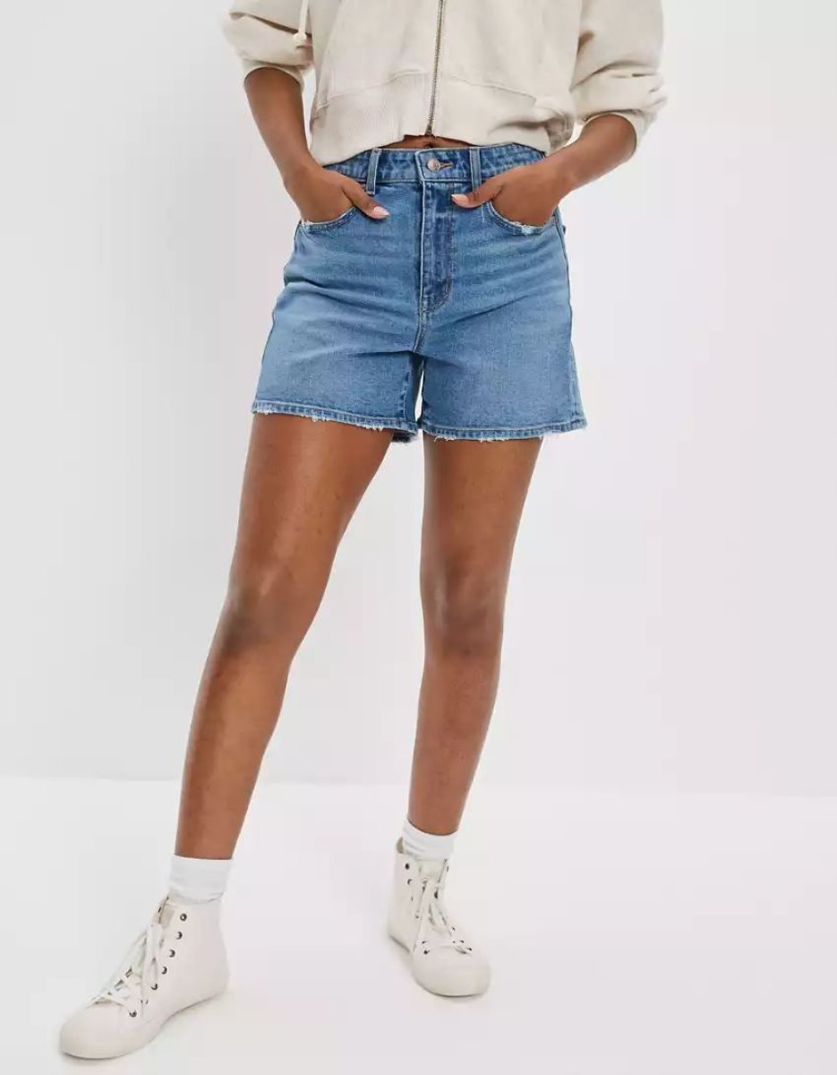 Shorts American Eagle AE Stretch Denim Highest Taille Baggy Indigo Lavage Femme | ANM-84116596